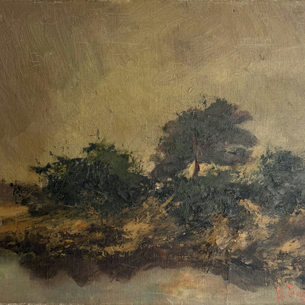 Vintage Landscape Oil Painting "Lone Tree" Refined Small Artwork Holland Art Shop