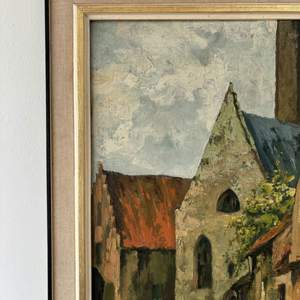 Authentic Oil Painting Cityscape "Church Steeple" Intriguing Large Artwork Holland Art Shop