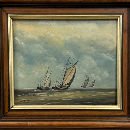 Traditional Seascape Oil Painting "Sailing Boats" Handcrafted Small Art Holland Art Shop