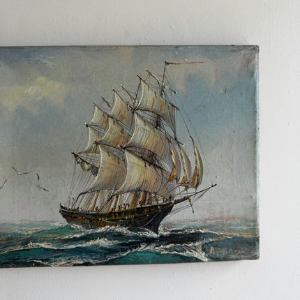 Traditional Seascape Oil Painting "Sailing Ship" Original Small Artwork Holland Art Shop