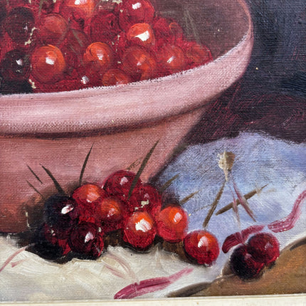 Traditional Still Life Oil Painting "Bowl Cherries" Vintage Art Holland Art Shop