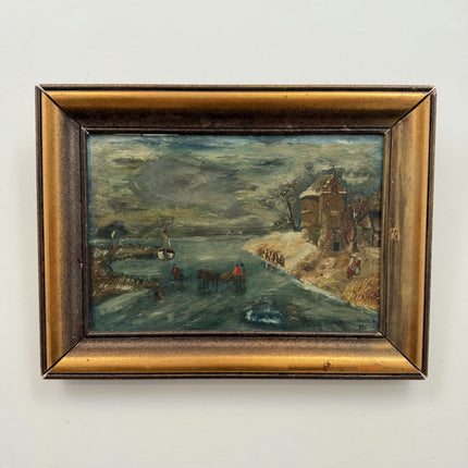 Elegant Harbor Scene Oil Painting "Coastal Village" Handcrafted Art Holland Art Shop