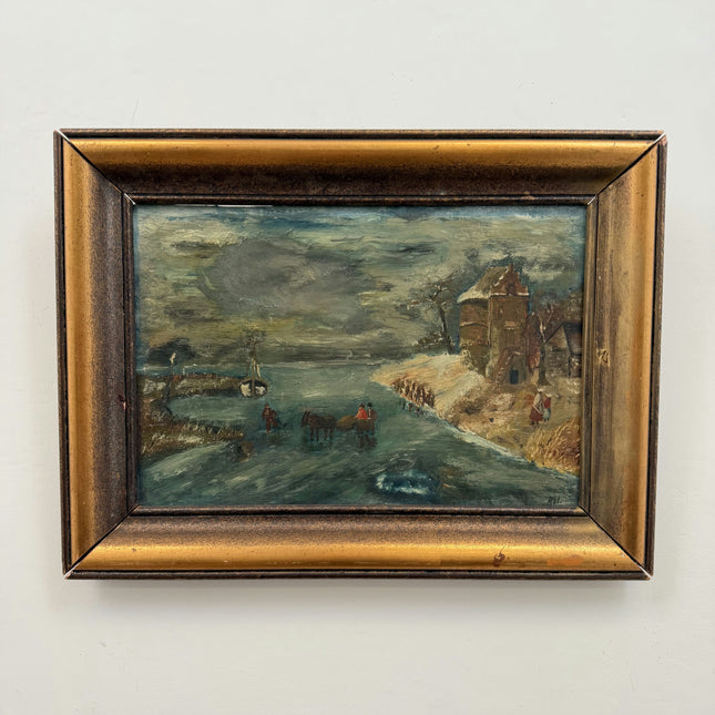 Elegant Harbor Scene Oil Painting "Coastal Village" Handcrafted Art Holland Art Shop