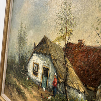 Vintage Landscape Oil Painting "Thatched Cottage" Traditional Art Holland Art Shop
