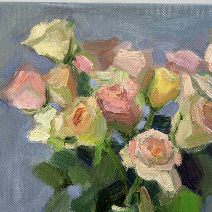 Original Floral Still Life Oil Painting "Glass Vase" Rustic Small Art Holland Art Shop
