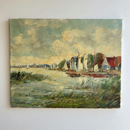 Vintage Harbor Scene Oil Painting "Sailboats Cluster" Timeless Artwork Holland Art Shop