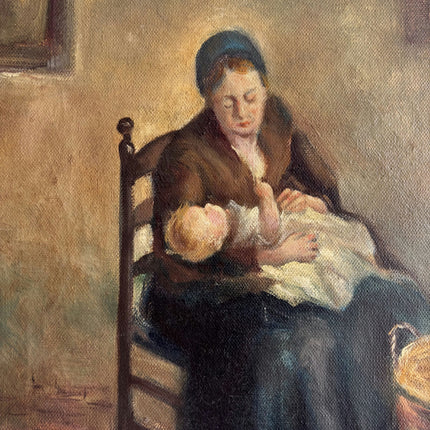 Elegant Figurative Oil Painting "Nursing Mother" Original Dutch Art Holland Art Shop