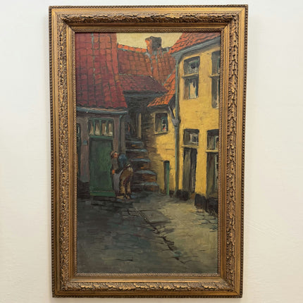 Original Cityscape Oil Painting "Yellow House" Classic Large Art Holland Art Shop