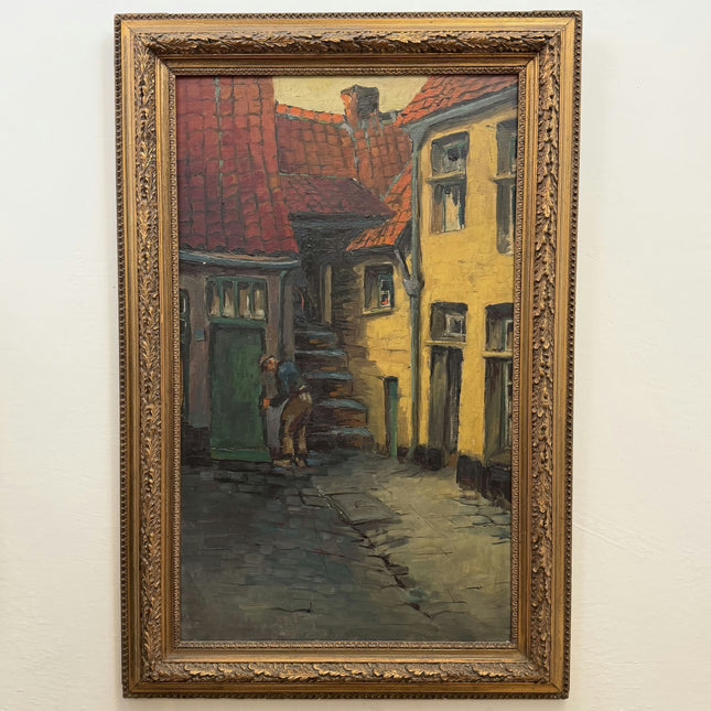 Original Cityscape Oil Painting "Yellow House" Classic Large Art Holland Art Shop