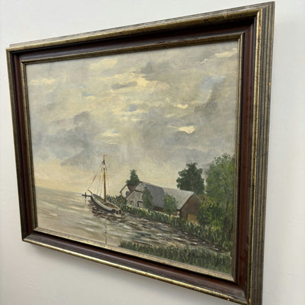 Timeless Seascape Oil Painting "Docked Sailboat" Detailed Artwork Holland Art Shop