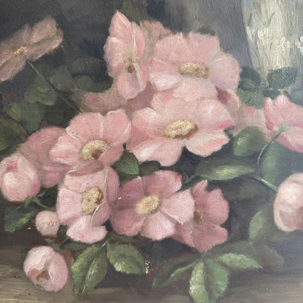 Authentic Floral Still Life Oil Painting "Pink Roses" Vintage Artwork Holland Art Shop
