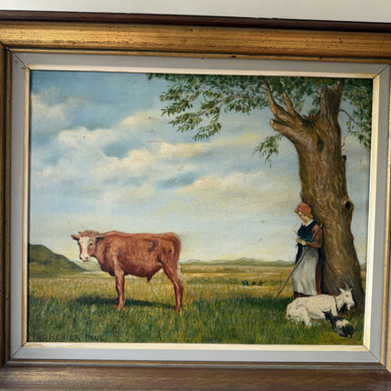 Authentic Interior Oil Painting "Grazing Cow" Elegant Artwork Holland Art Shop