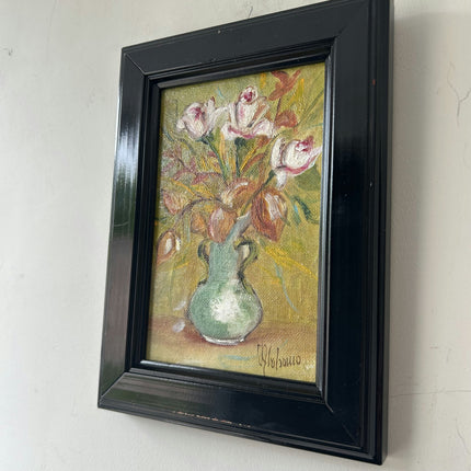 Handcrafted Floral Still Life Oil Painting "Green Vase" Expressive Small Artwork Holland Art Shop