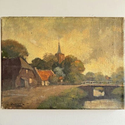Refined Landscape Oil Painting "Village Church" Detailed Small Artwork Holland Art Shop