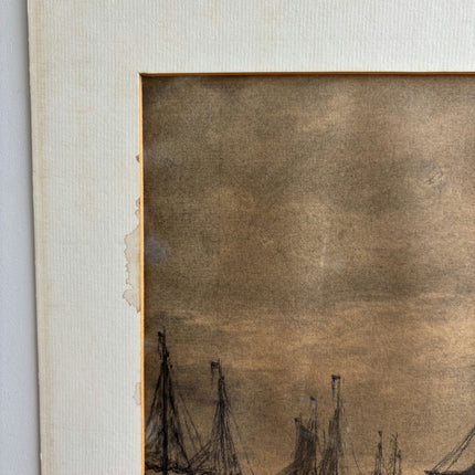 Refined Seascape Drawing "Fishing Boats" Elegant Dutch Art Holland Art Shop