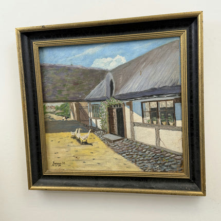 1933 Scenery Oil Painting "Thatched Cottage" Art Holland Art Shop