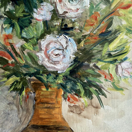 Expressive Floral Still Life Oil Painting "Striped Vase" Timeless Small Artwork Holland Art Shop