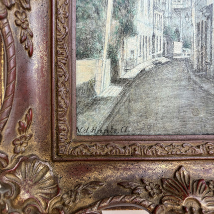 Vintage Cityscape Drawing "Ornate Frame" Traditional Small Artwork Holland Art Shop