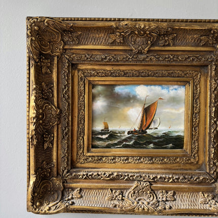 Original Oil Painting Seascape "Sailing Vessels" Expressive Small Artwork Holland Art Shop