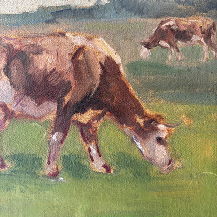 Traditional Animals Oil Painting "Grazing Cow" Vintage Small Art Holland Art Shop
