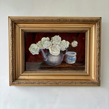 Expressive Floral Still Life Oil Painting "Teapot Bouquet" Handcrafted Artwork Holland Art Shop