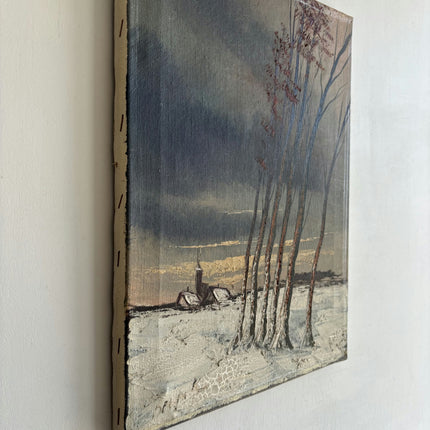 Timeless Winter Landscape Oil Painting "Windblown Trees" Vintage Small Artwork Holland Art Shop