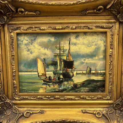 19th Century Antique Seascape Oil Painting "Golden Frame" Small Artwork Holland Art Shop