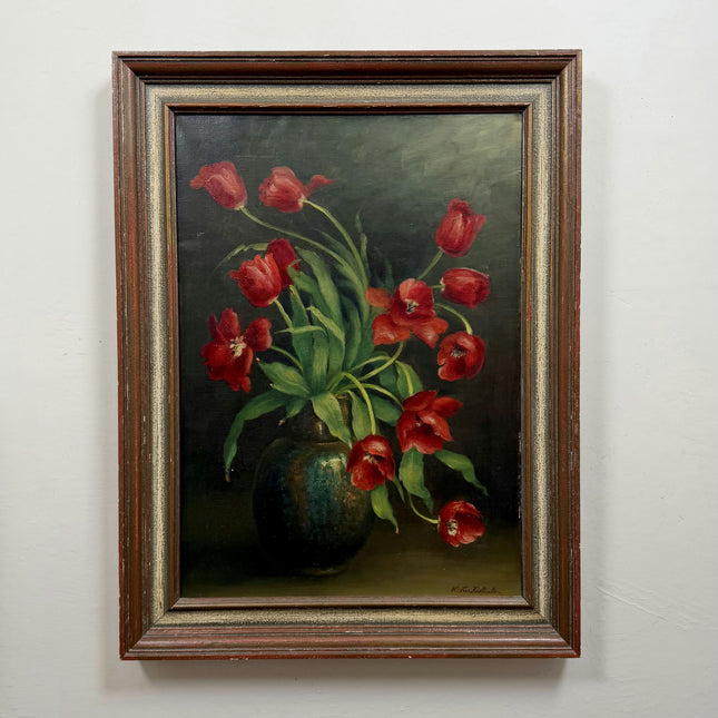 Refined Still Life Oil Painting "Red Tulip Bouquet" Traditional Large Art Holland Art Shop