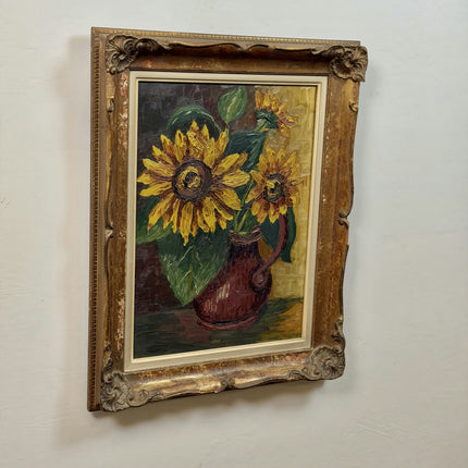 Original Floral Still Life Oil Painting "Sunflower Vase" Handcrafted Large Art Holland Art Shop