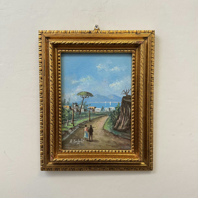 Classic Landscape Oil Painting "Couple Walking" Authentic Small Art Holland Art Shop