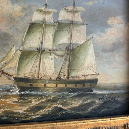 Classic Seascape Oil Painting "Green Sails" Detailed French Artwork Holland Art Shop