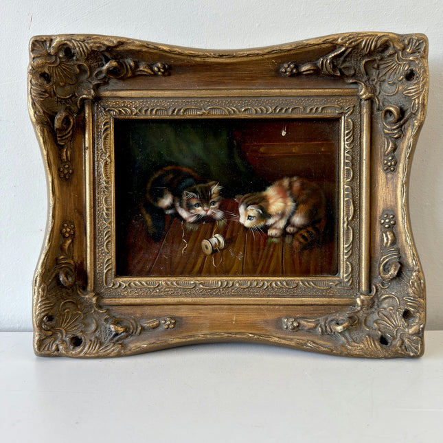 19th Century Oil Painting Animals "Playful Kittens" Small Artwork Holland Art Shop