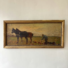 19th Century Antique Figurative Oil Painting "Pair Of Horses" Dutch Art Holland Art Shop