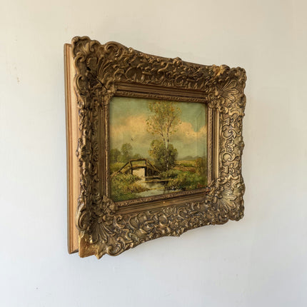 Original Landscape Oil Painting "Ornate Frame" Authentic Small Artwork Holland Art Shop