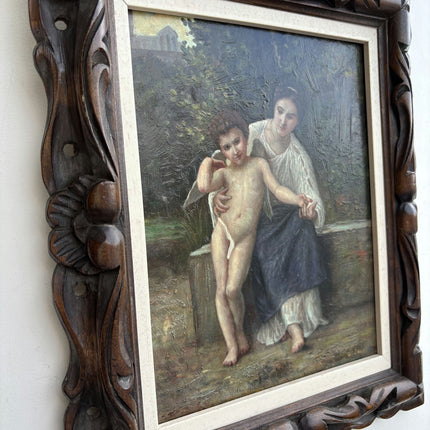 Vintage Figurative Oil Painting "Woman Helping" Expressive Small Art Holland Art Shop
