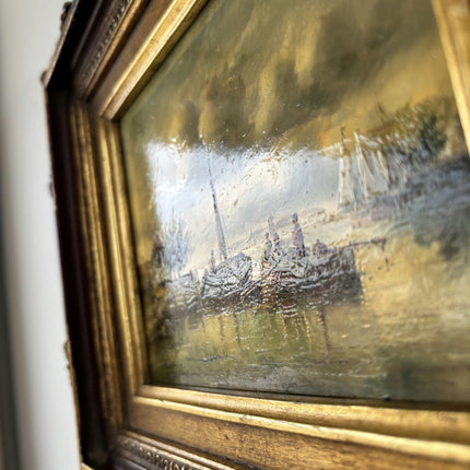Handcrafted Oil Painting Scenery "River Scene" Fine Small Artwork Holland Art Shop