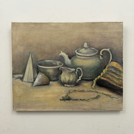 Original Still Life Oil Painting "Green Teapot" Rustic Art Holland Art Shop