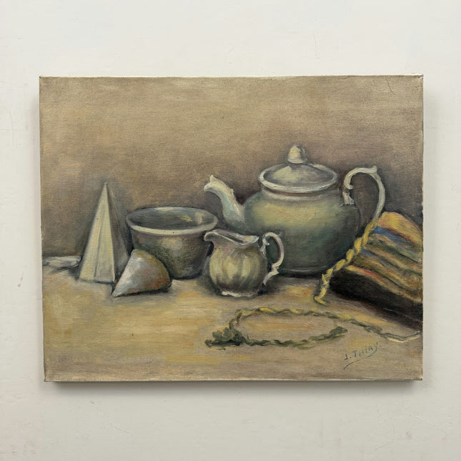 Original Still Life Oil Painting "Green Teapot" Rustic Art Holland Art Shop