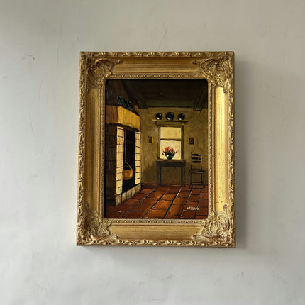 Vintage Interior Oil Painting "Gilded Frame" Rustic Small Art Holland Art Shop