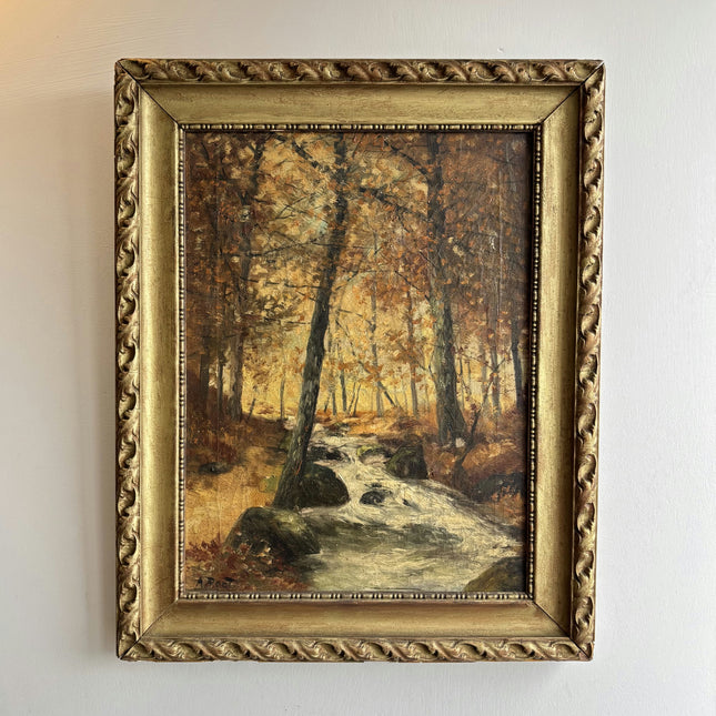 Vintage Landscape Oil Painting "Autumn Stream" Traditional Belgique Artwork Holland Art Shop