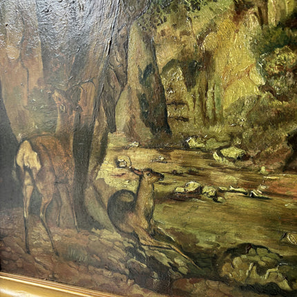 19th Century Antique Animals Oil Painting "Forest Deer" Art Holland Art Shop
