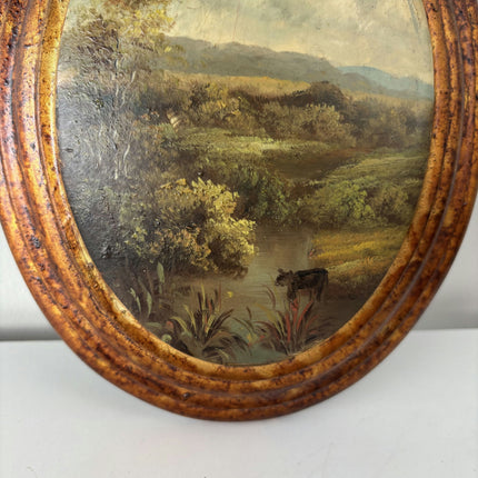 Striking Oil Painting Landscape "Grazing Cow" Authentic Small Art Holland Art Shop