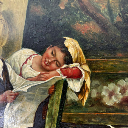 Detailed Figurative Oil Painting "Reading Boy" Rustic Small Artwork Holland Art Shop