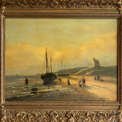 19th Century Antique Seascape Oil Painting "Ornate Frame" Dutch Art Holland Art Shop