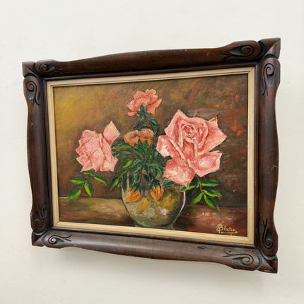Original Floral Still Life Oil Painting "Pink Roses" Timeless Art Holland Art Shop