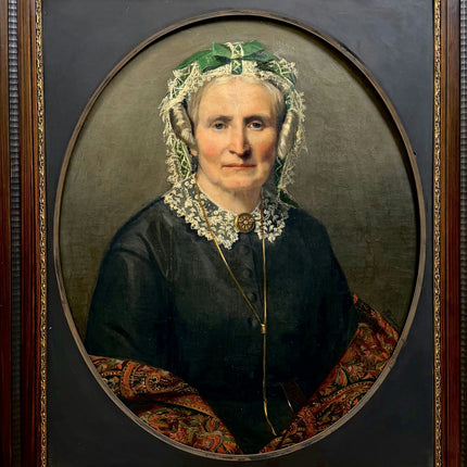 19th Century Antique Portrait Oil Painting "Elderly Woman" Large Artwork Holland Art Shop