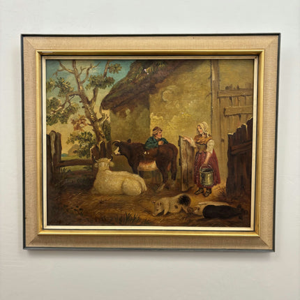 19th Century Antique Animals Oil Painting "Farm Cow" Art Holland Art Shop