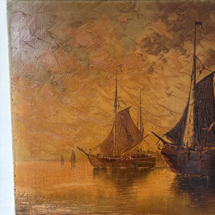 Rustic Seascape Oil Painting "Sailing Boat" Vintage Art Holland Art Shop