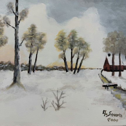 Authentic Winter Landscape Oil Painting "Winter Trees" Handcrafted Small Artwork Holland Art Shop
