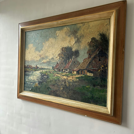 Authentic Landscape Oil Painting "Wooden Frame" Original Large Art Holland Art Shop
